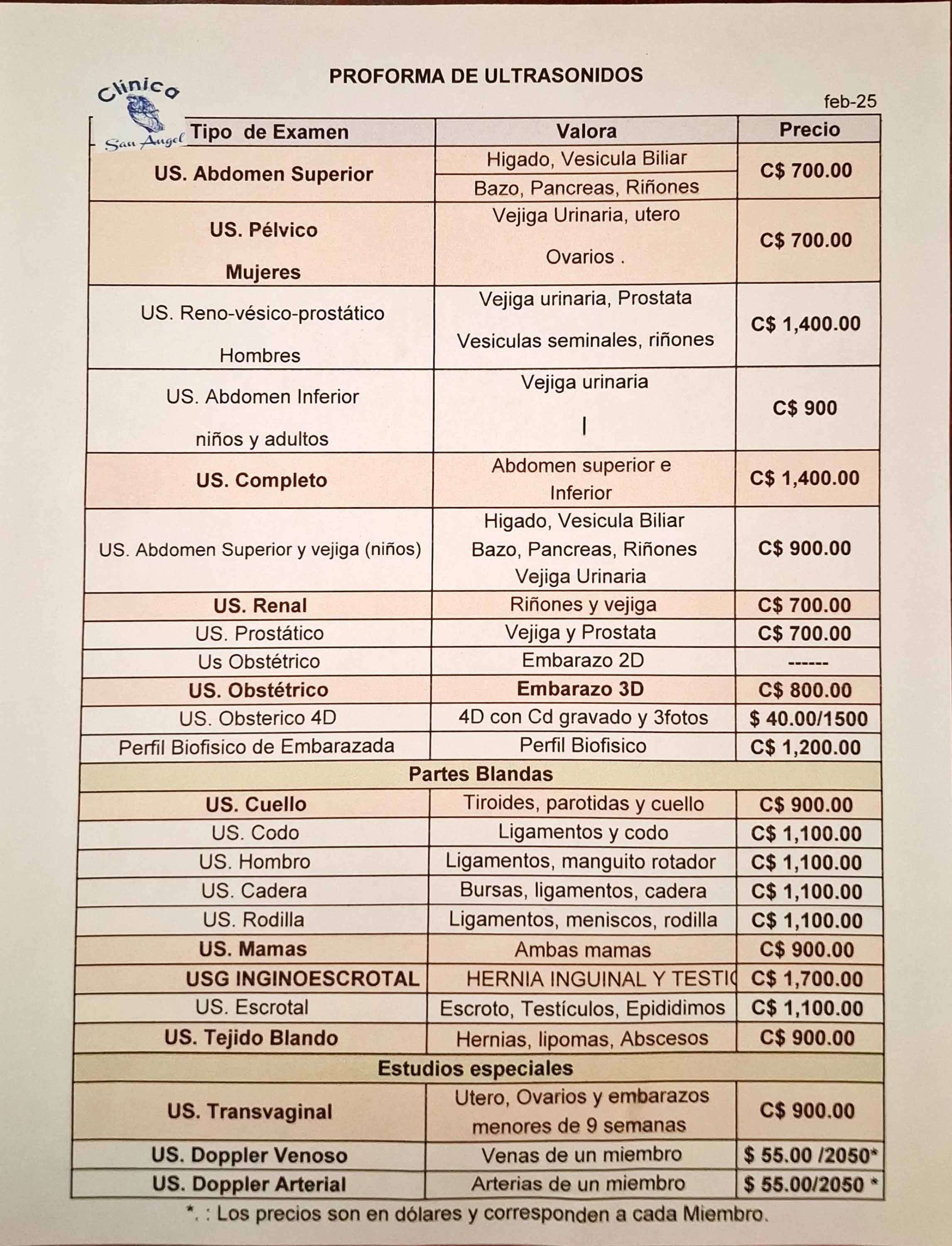 Precios Ultrasonidos San Angel